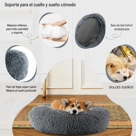 Cama Calmante Redonda Ultra Suave para Perros y Gatos Tallas 40cm a 90cm – Omnipet