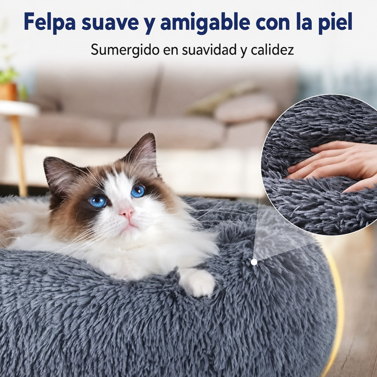 Cama Calmante Redonda Ultra Suave para Perros y Gatos Tallas 40cm a 90cm – Omnipet