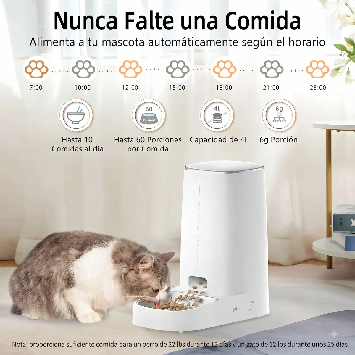 Comedero automático WiFi para gatos y perros, vista frontal
