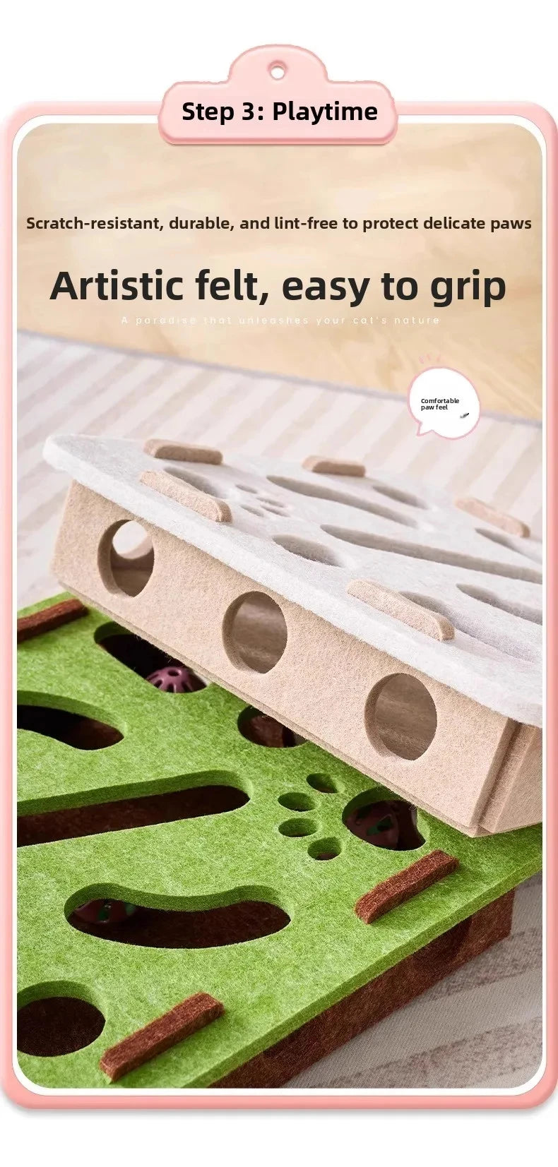 Juguete Puzzle para Gatos Caja de Fieltro con Rascador y Pelota para Interior – Omnipet