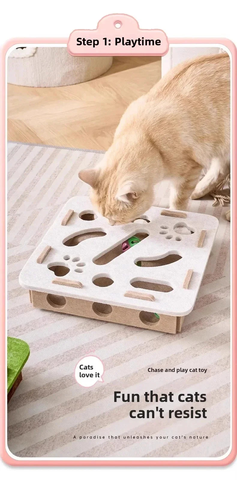 Juguete Puzzle para Gatos Caja de Fieltro con Rascador y Pelota para Interior – Omnipet