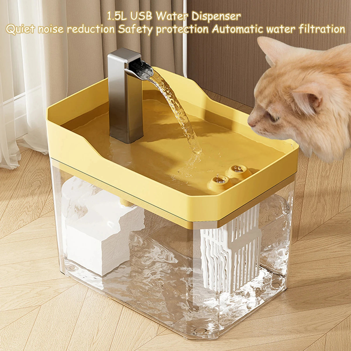 Fuente de agua automática para gatos con filtro, vista general
