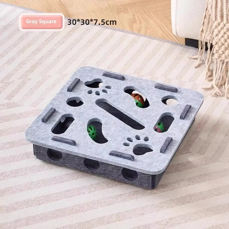 Juguete Puzzle para Gatos Caja de Fieltro con Rascador y Pelota para Interior – Omnipet