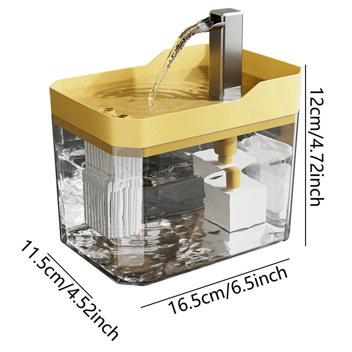 Fuente de agua para gatos, detalle de la bomba y el filtro