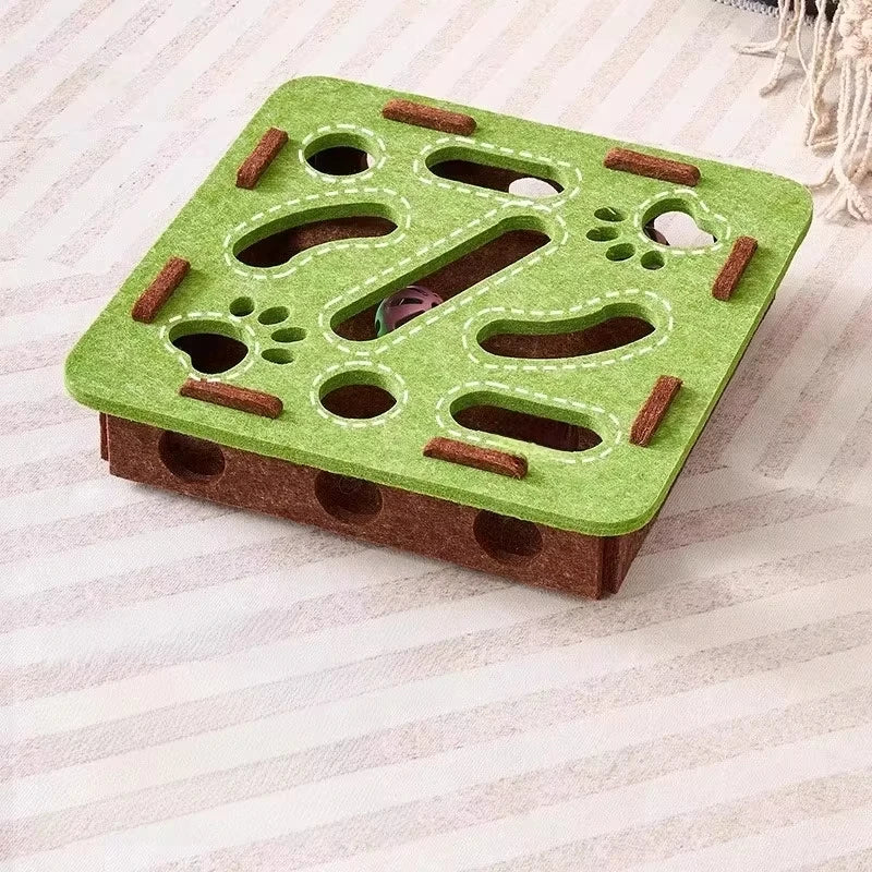 Juguete Puzzle para Gatos Caja de Fieltro con Rascador y Pelota para Interior – Omnipet