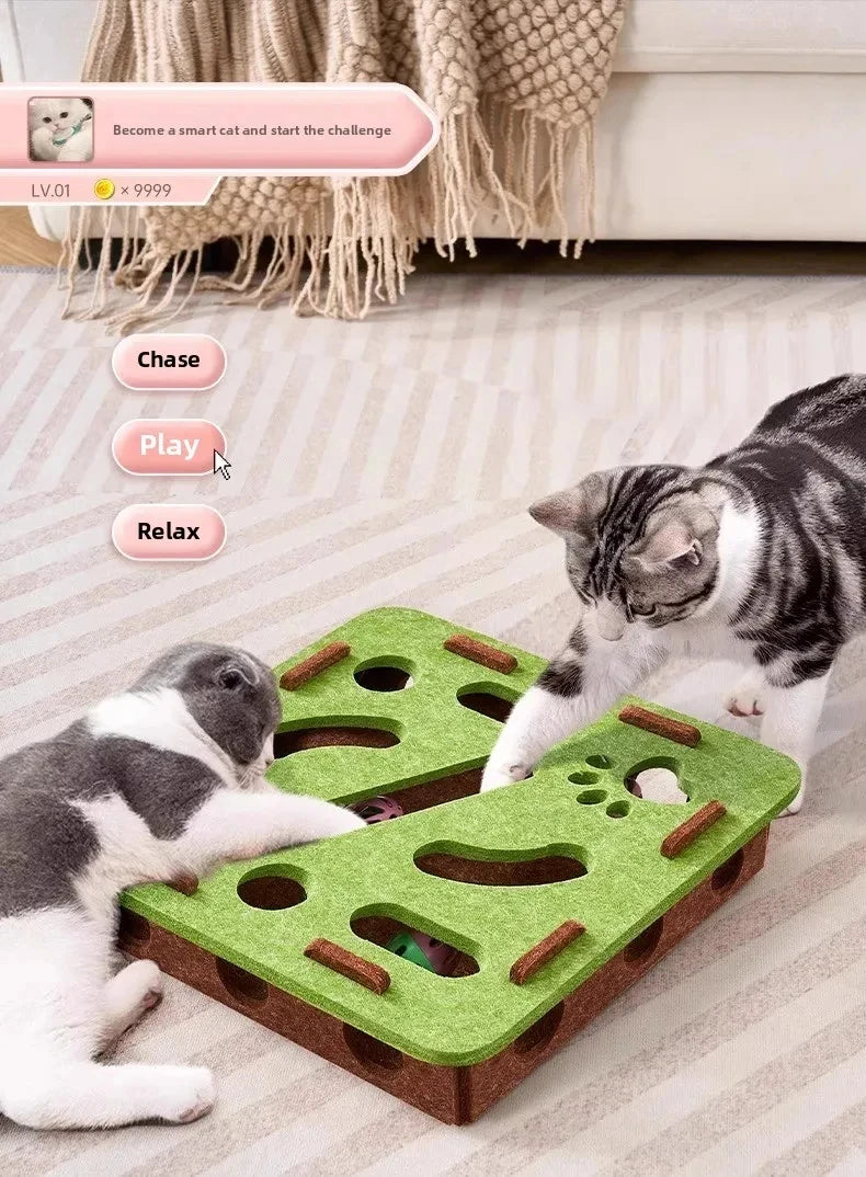 Juguete Puzzle para Gatos Caja de Fieltro con Rascador y Pelota para Interior – Omnipet
