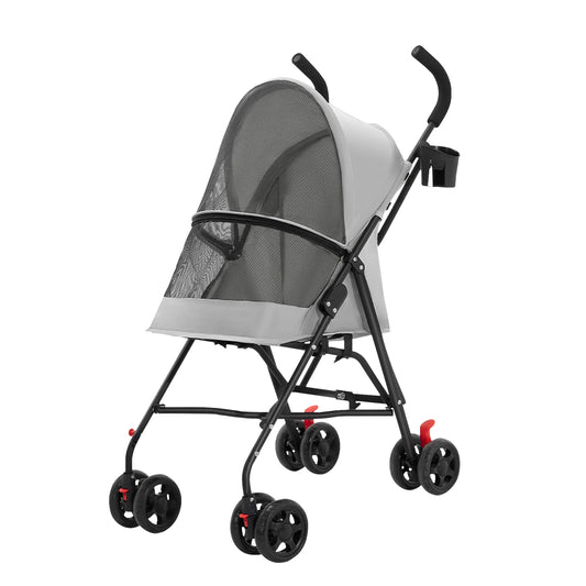 Cochecito plegable para perros y gatos pequeños, color gris