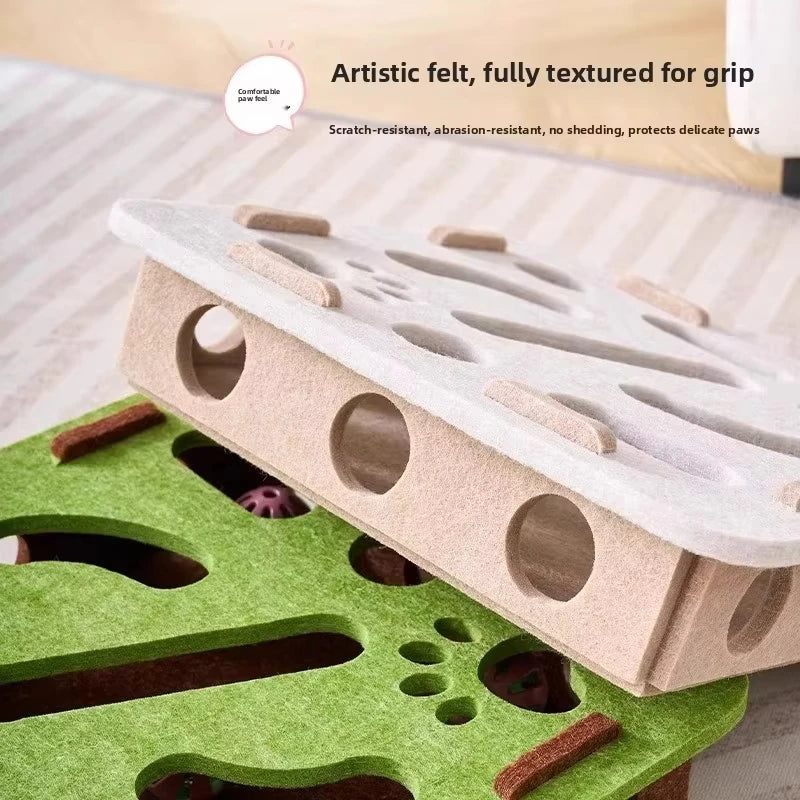 Juguete Puzzle para Gatos Caja de Fieltro con Rascador y Pelota para Interior – Omnipet