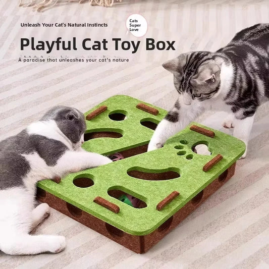 Juguete Puzzle para Gatos Caja de Fieltro con Rascador y Pelota para Interior – Omnipet