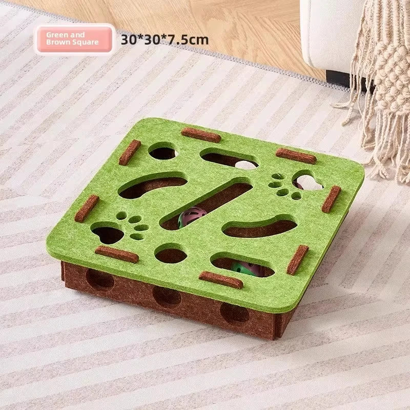 Juguete Puzzle para Gatos Caja de Fieltro con Rascador y Pelota para Interior – Omnipet