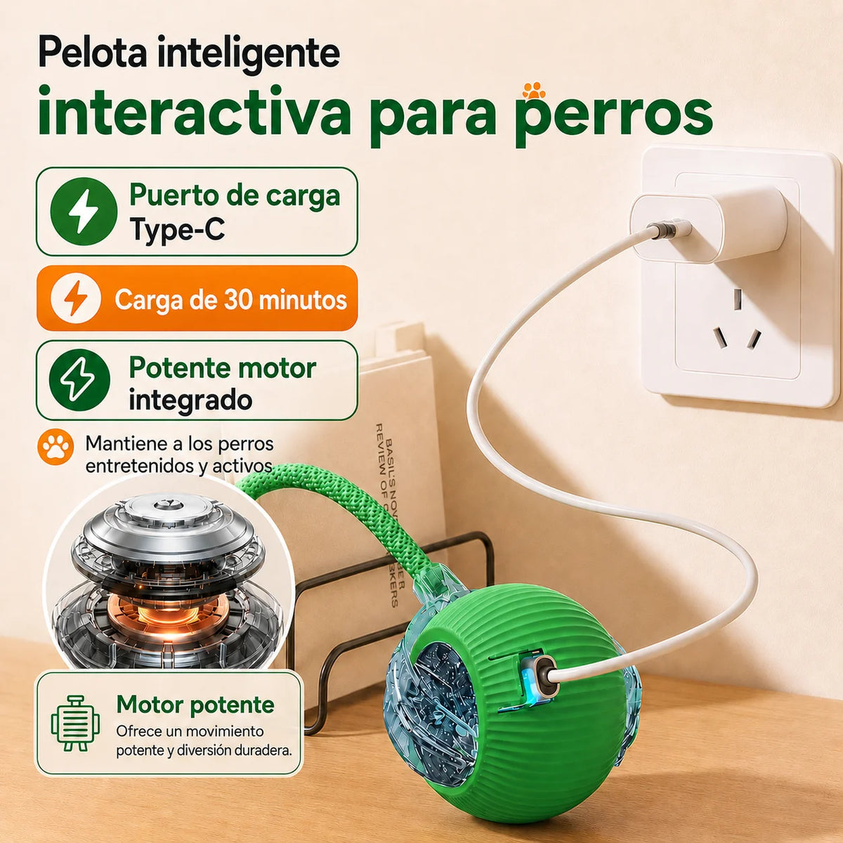 Pelota interactiva moviéndose de forma automática