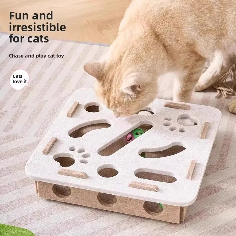 Juguete Puzzle para Gatos Caja de Fieltro con Rascador y Pelota para Interior – Omnipet