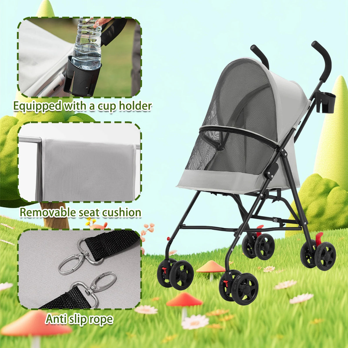 Cochecito para mascotas con portavasos incluido
